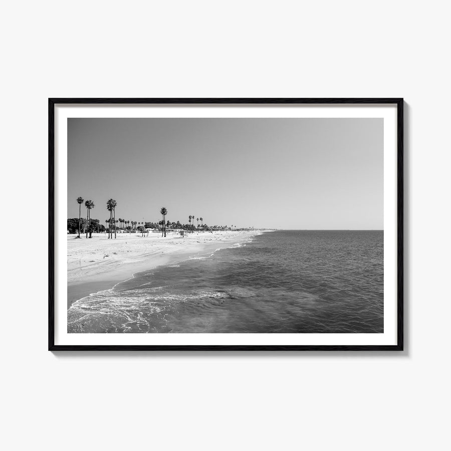 Hermosa Beach black & white photo poster of California, USA – horizontal wall art, unframed print shown in interior mockup