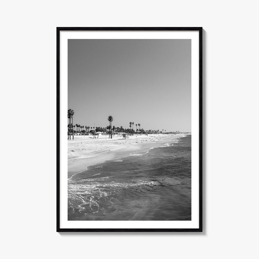 Hermosa Beach black & white photo poster of California, USA – vertical wall art, unframed print shown in interior mockup