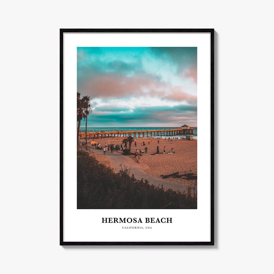 Hermosa Beach colorful classic poster of California, USA – vertical wall art, unframed print shown in interior mockup