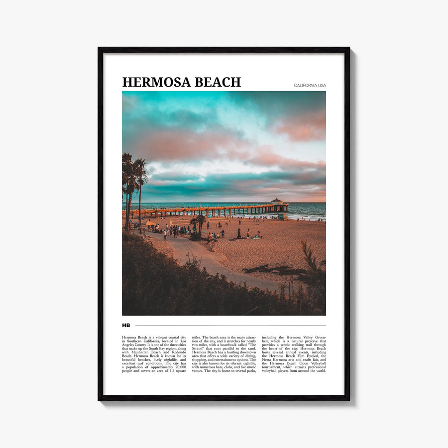 Hermosa Beach colorful travel poster of California, USA – vertical wall art, unframed print shown in interior mockup
