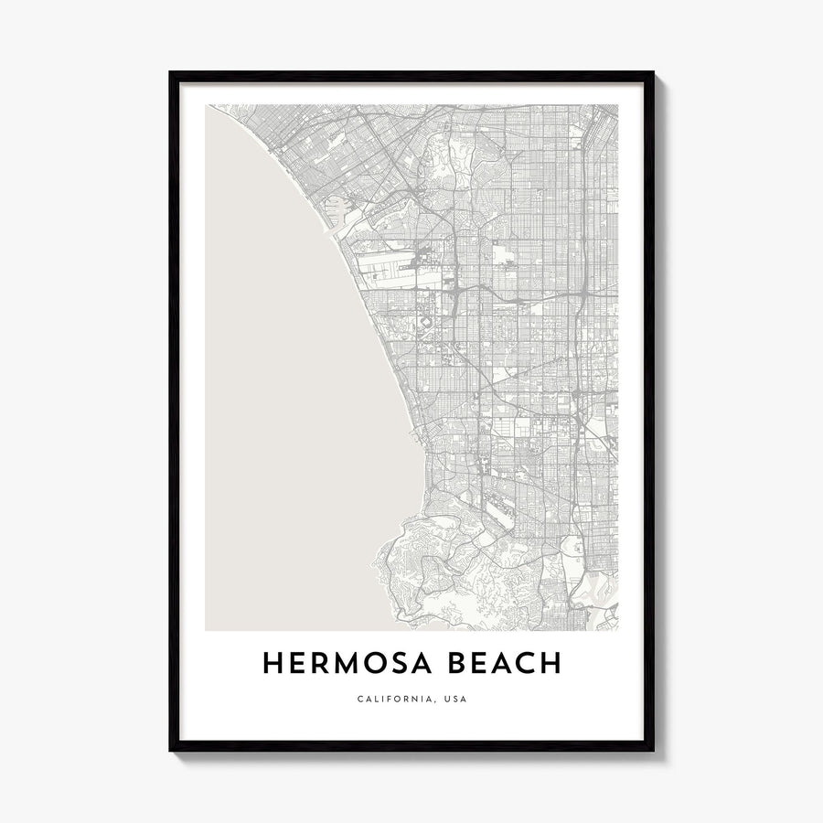 Hermosa Beach Map Poster, framed poster mockup