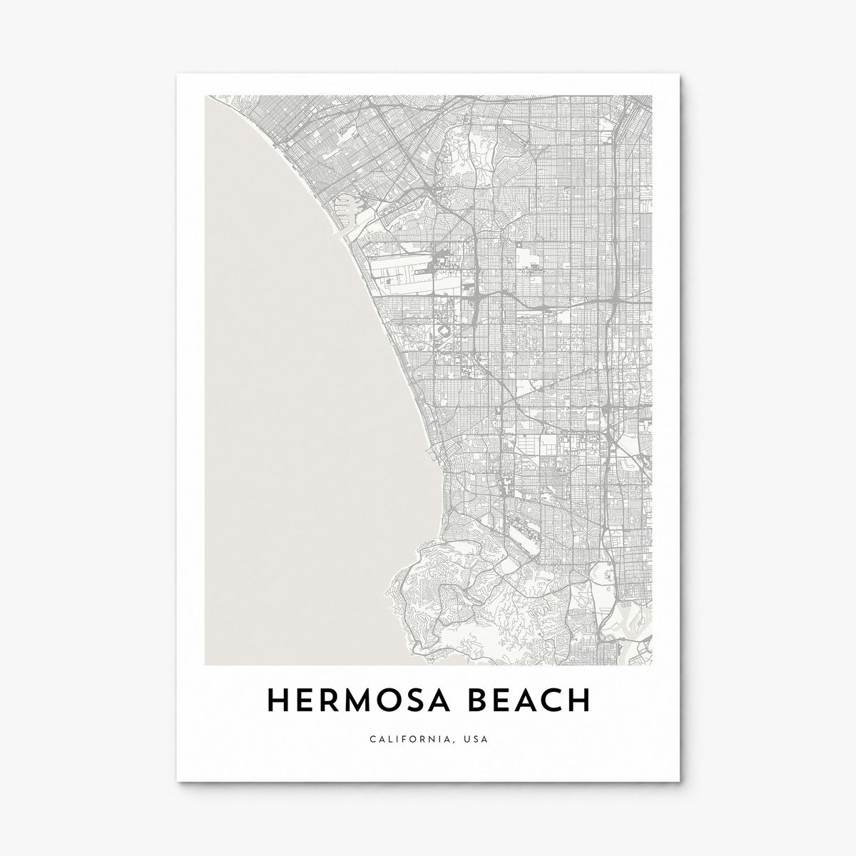 Hermosa Beach Map Poster, print only (unframed)