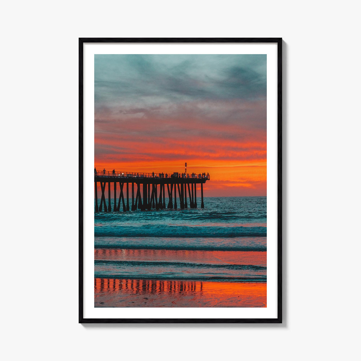 Hermosa Beach no. 2 colorful photo poster of California, USA – vertical wall art, unframed print shown in interior mockup
