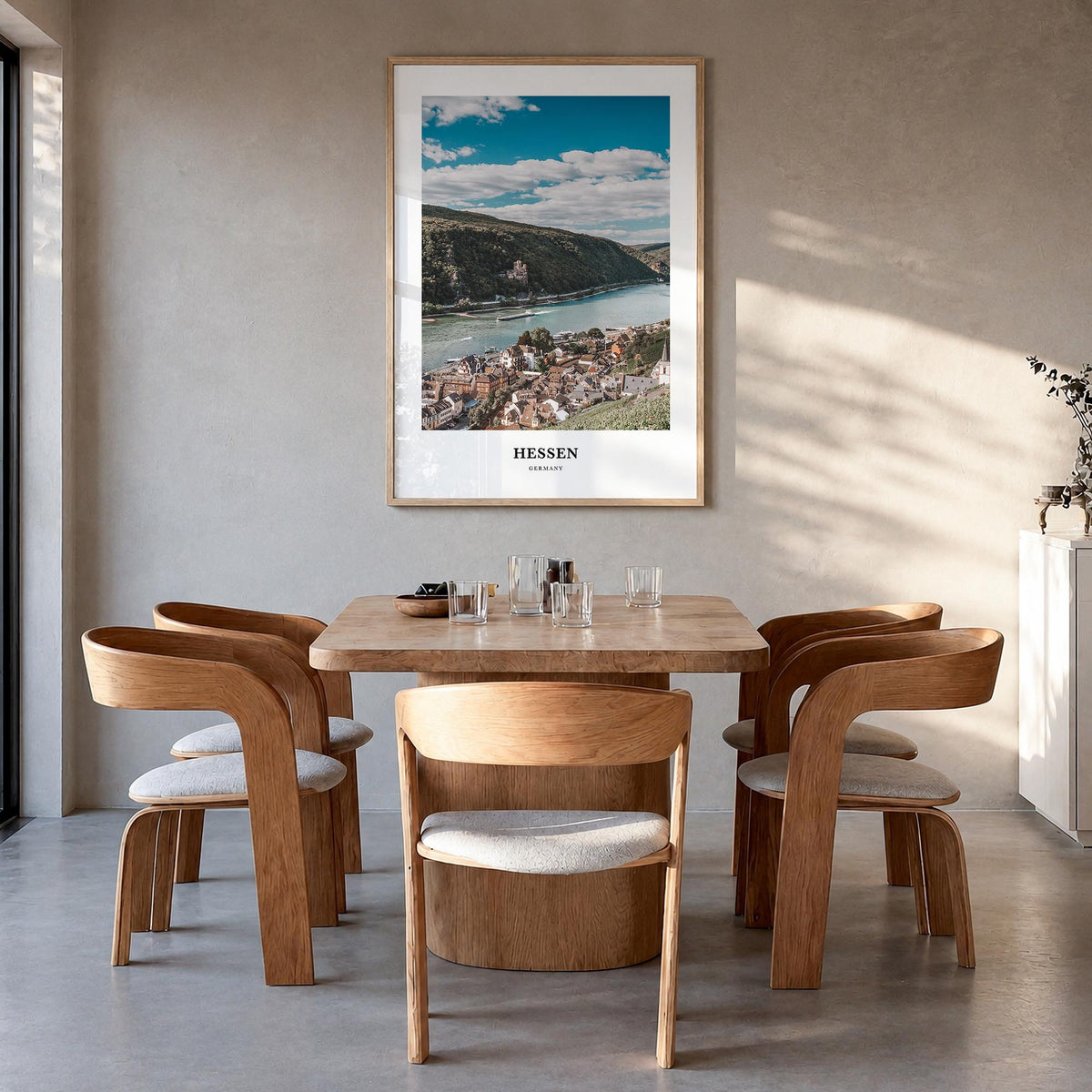 Hessen colorful classic poster of Germany – vertical wall art in natural wood frame, hanging on wall