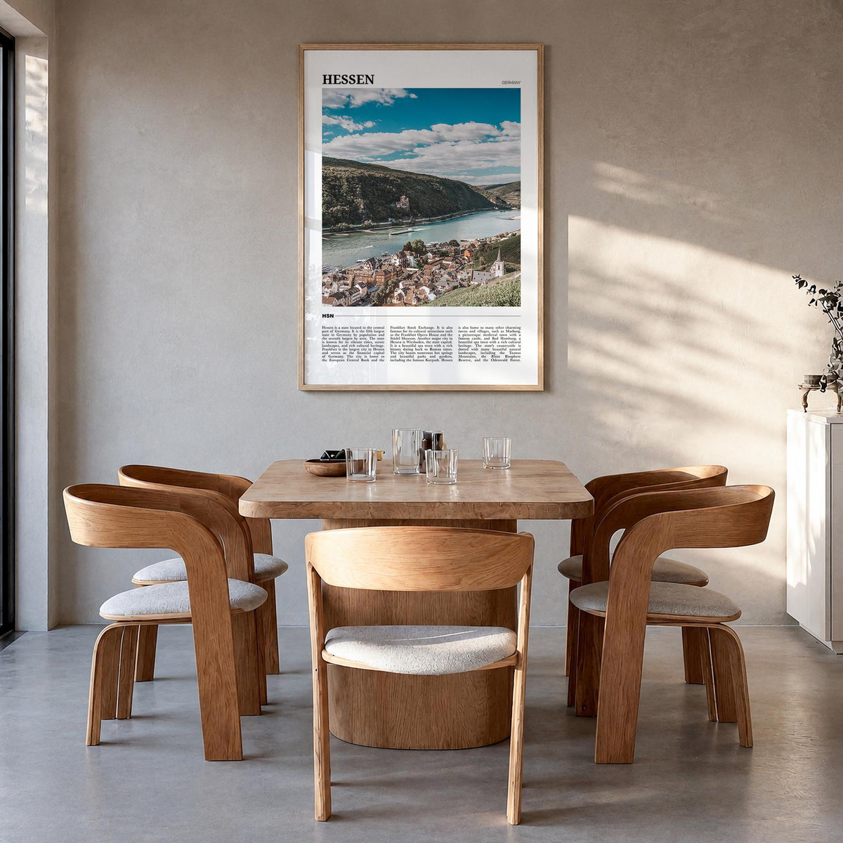 Hessen colorful travel poster of Germany – vertical wall art in natural wood frame, hanging on wall