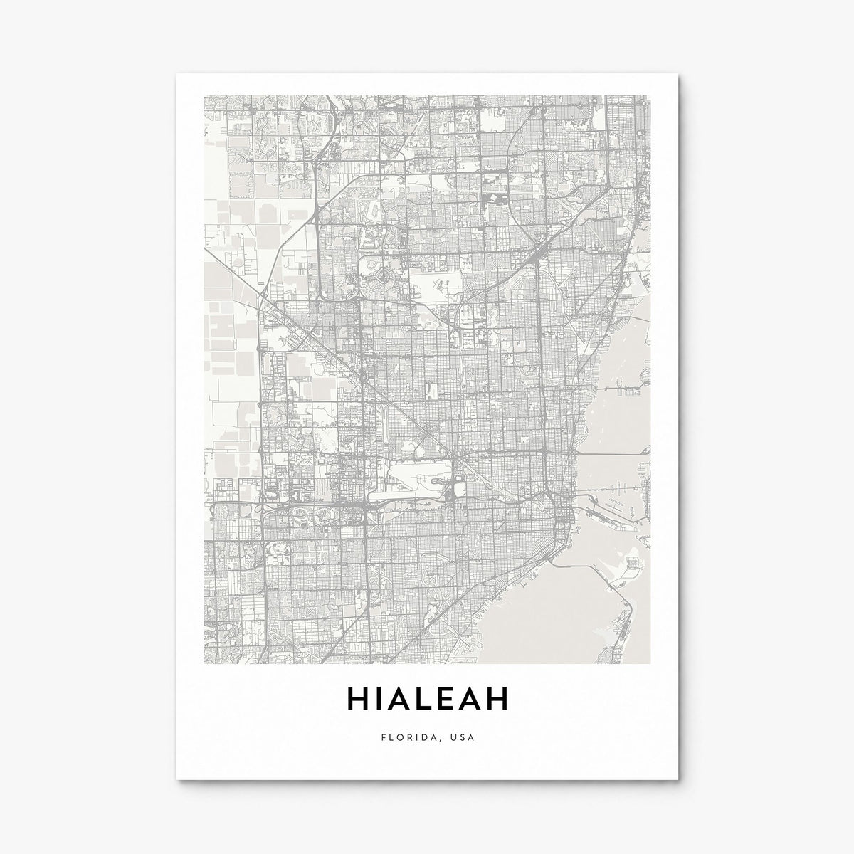 Hialeah Map Poster, print only (unframed)
