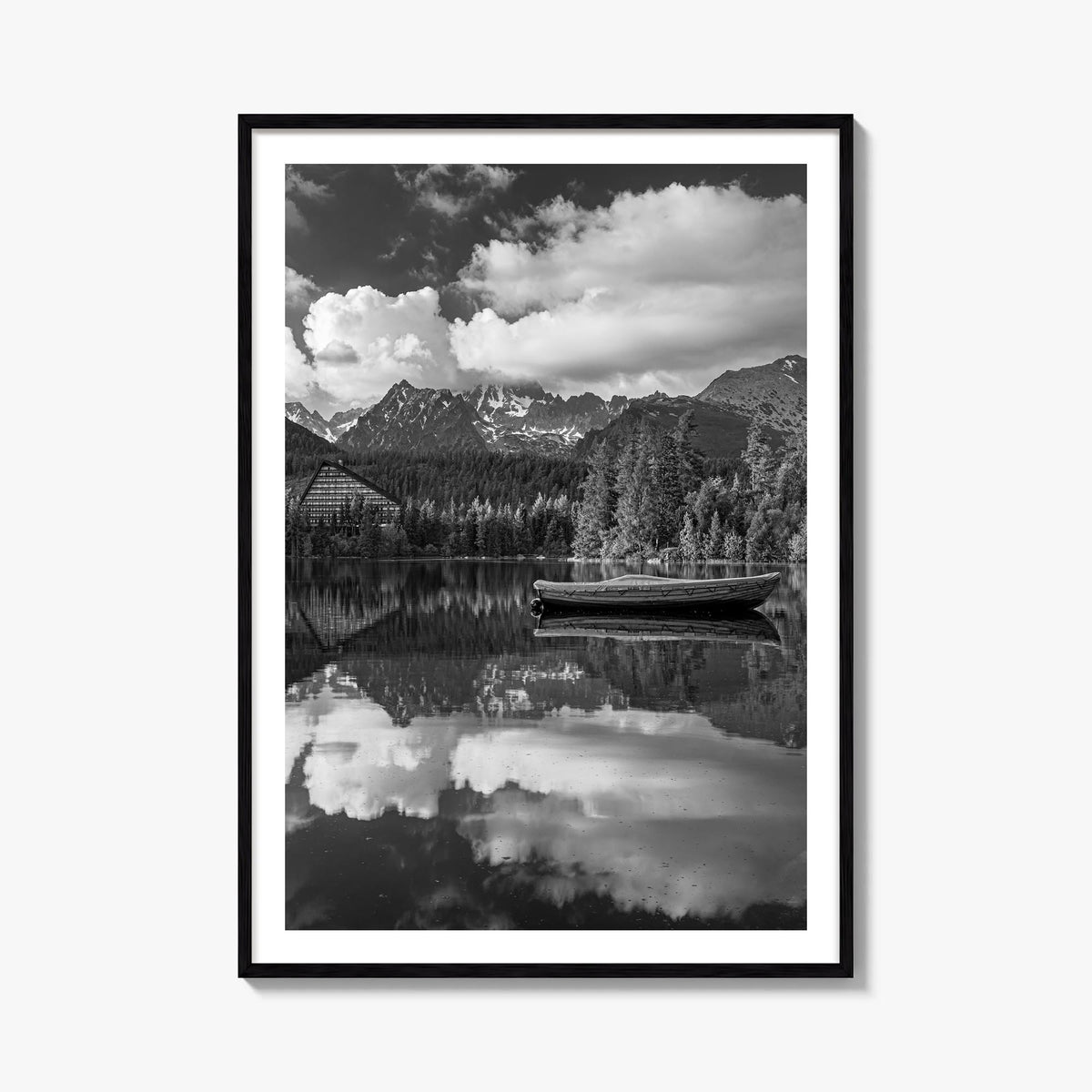 High Tatras black & white photo poster of Slovakia – vertical wall art, unframed print shown in interior mockup