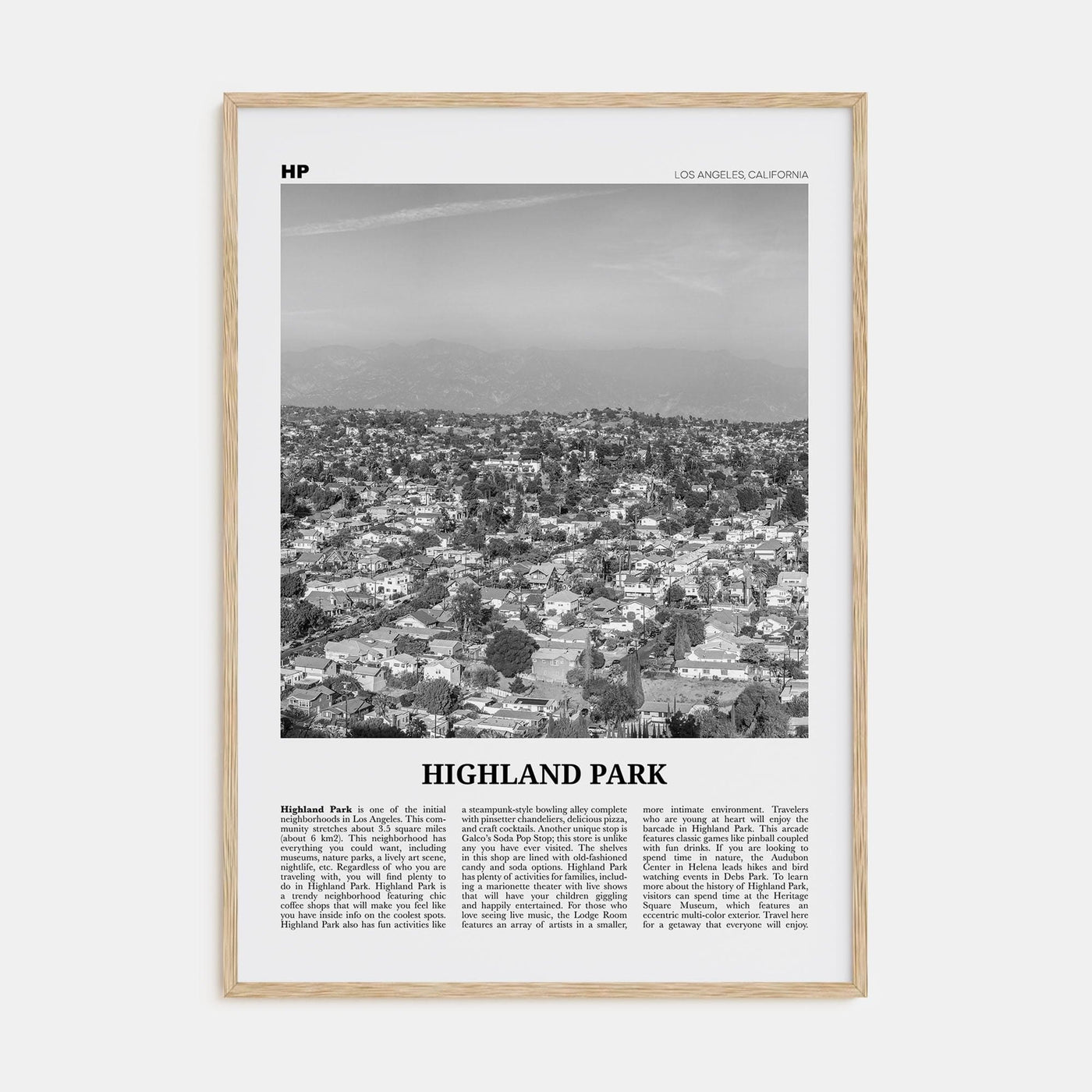 Highland Park Poster Natural Wood / 8x12 in Nbourhood Travel B&W Poster