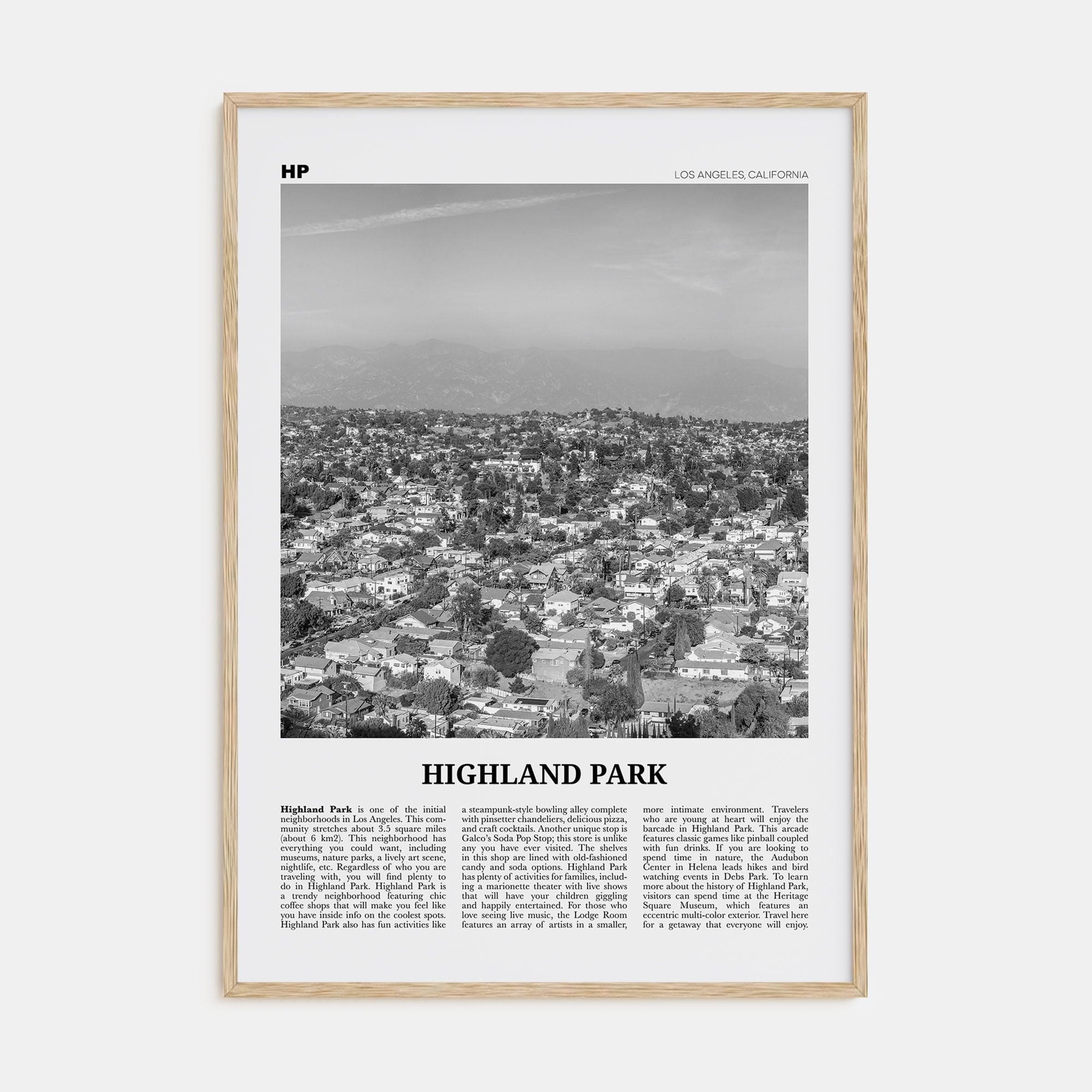 Highland Park Poster Natural Wood / 8x12 in Nbourhood Travel B&W Poster