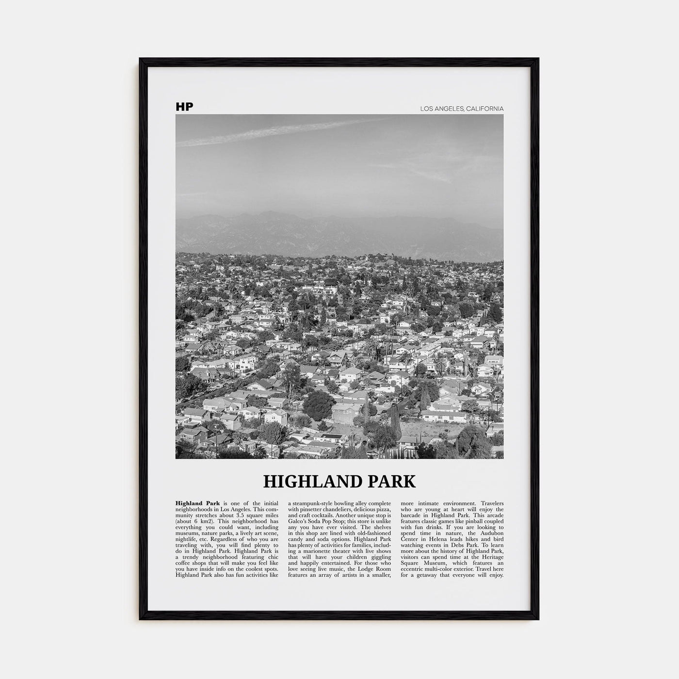 Highland Park Poster Black Wood / 8x12 in Nbourhood Travel B&W Poster