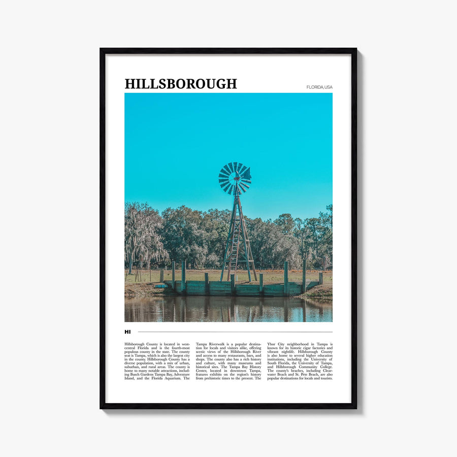 Hillsborough County colorful travel poster of Florida, USA – vertical wall art, unframed print shown in interior mockup