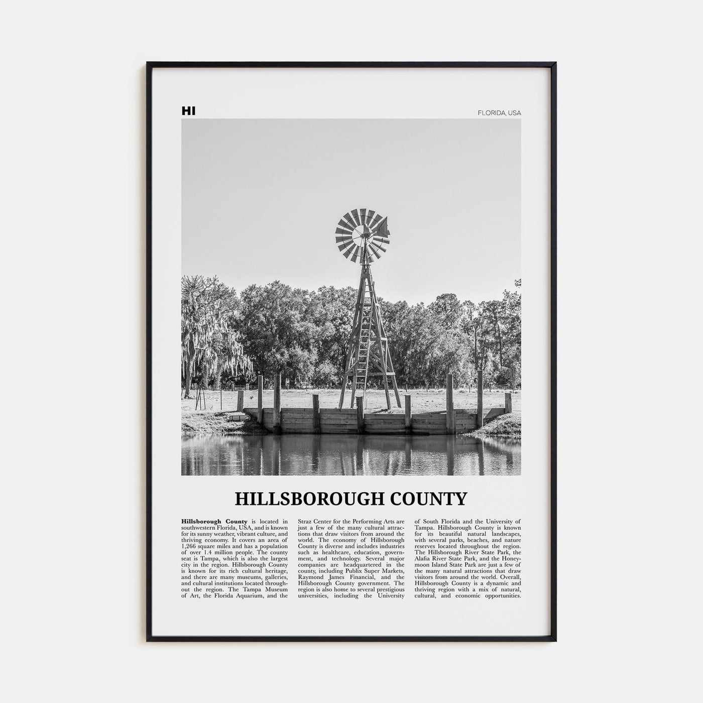 Hillsborough County Poster None / 8x12 in Nbourhood Travel B&W Poster