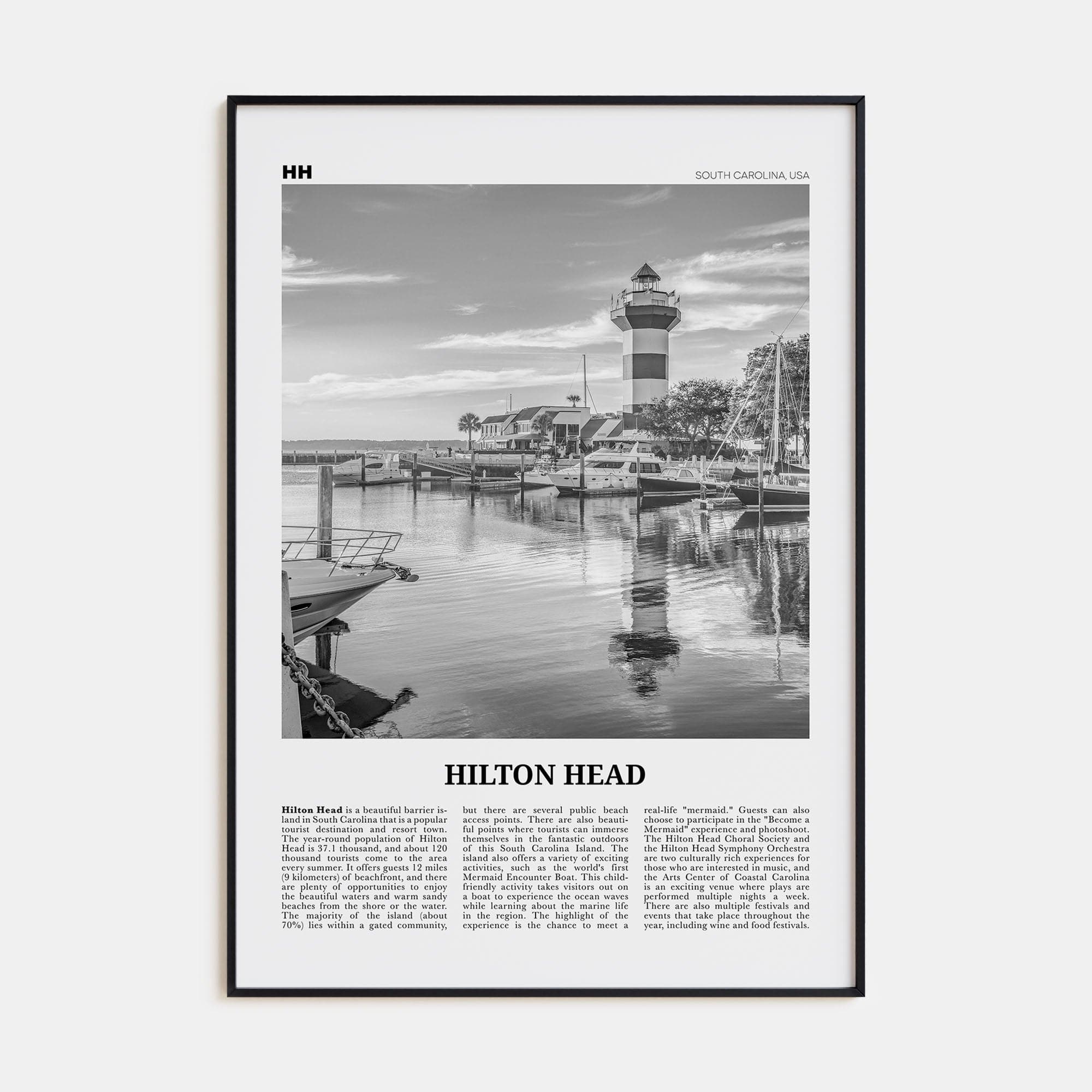 Hilton Head Island Poster None / 8x12 in Nbourhood Travel B&W Poster