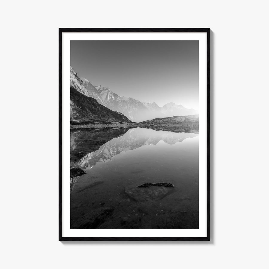 The Himalayas black & white photo poster of Asia – vertical wall art, unframed print shown in interior mockup