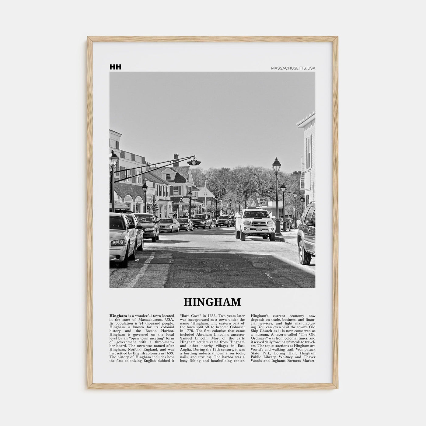 Hingham Poster Natural Wood / 8x12 in Nbourhood Travel B&W Poster