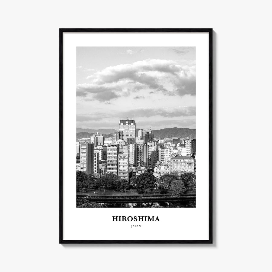 Hiroshima black & white classic poster of Japan – vertical wall art, unframed print shown in interior mockup