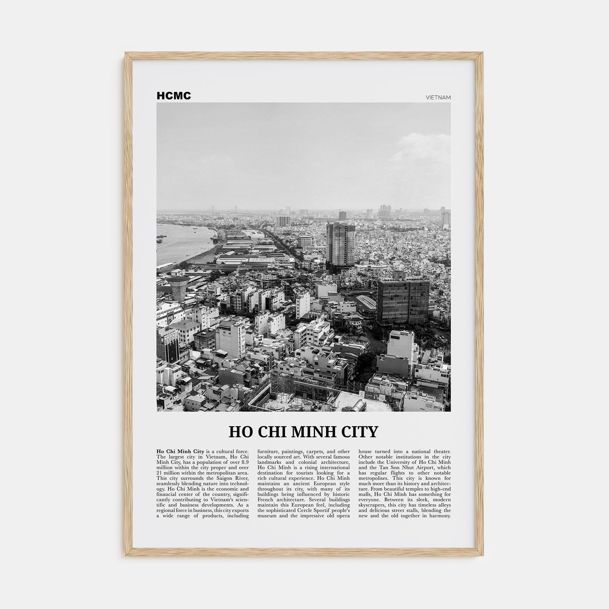 Ho Chi Minh City Poster Natural Wood / 8x12 in Nbourhood Travel B&W Poster