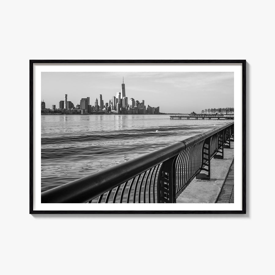 Hoboken black & white photo poster of New Jersey, USA – horizontal wall art, unframed print shown in interior mockup