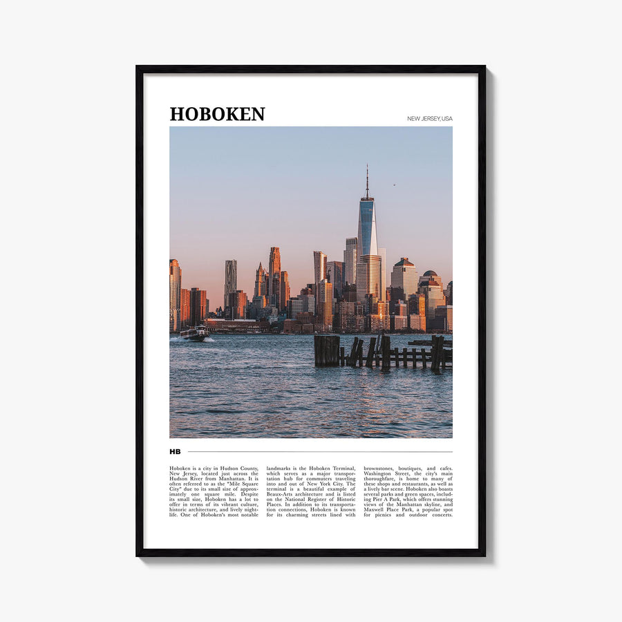 Hoboken colorful travel poster of New Jersey, USA – vertical wall art, unframed print shown in interior mockup