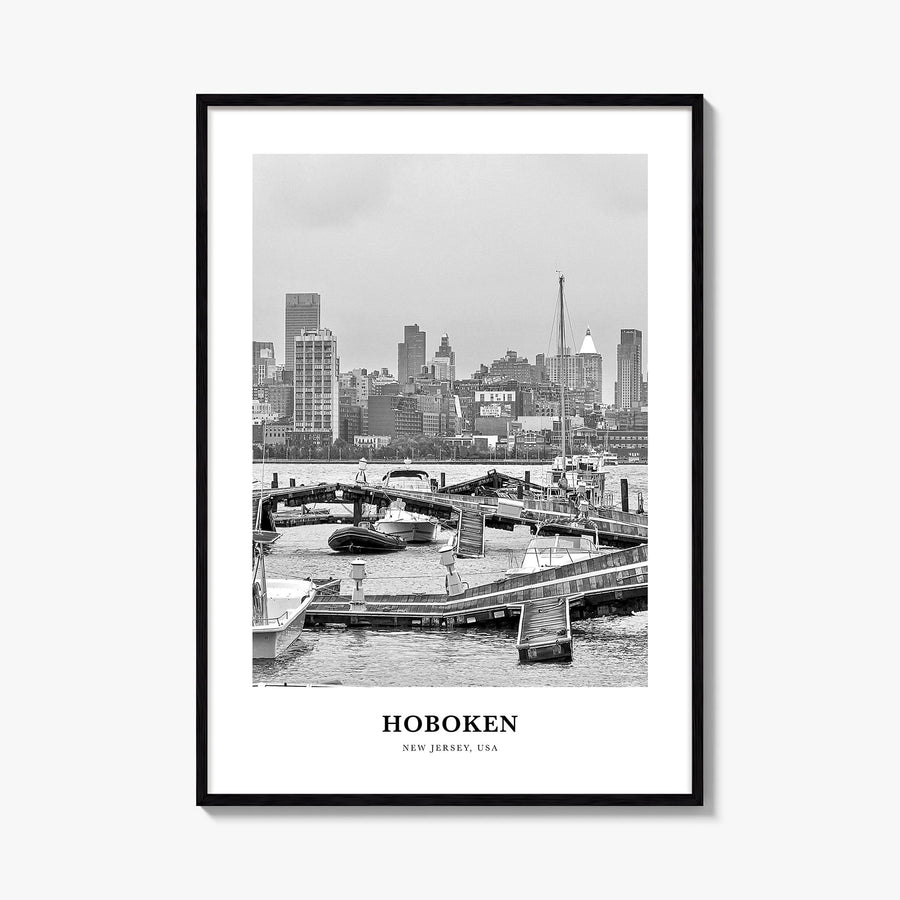 Hoboken no. 1 black & white classic poster of New Jersey, USA – vertical wall art, unframed print shown in interior mockup