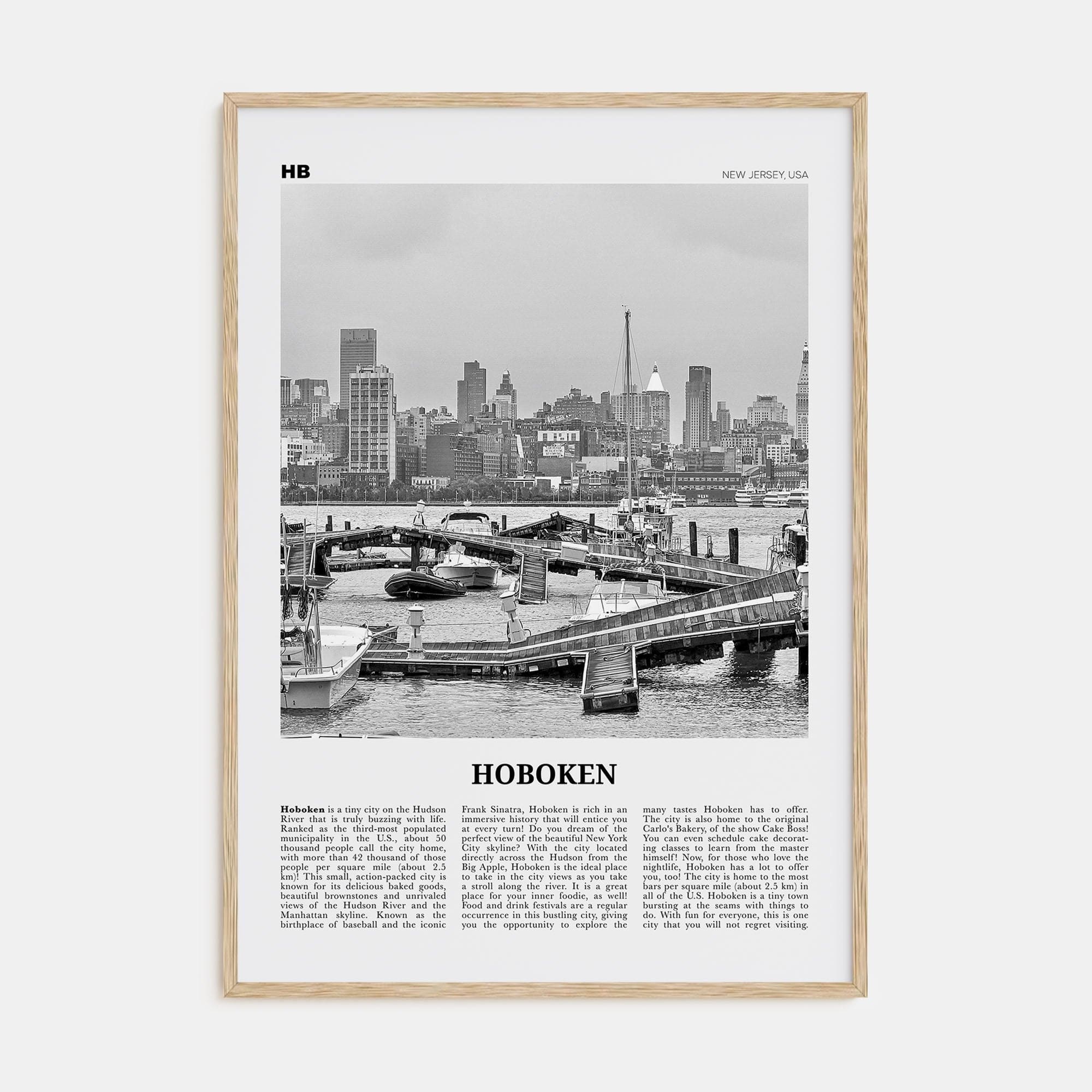 Hoboken No 1 Poster Natural Wood / 8x12 in Nbourhood Travel B&W Poster