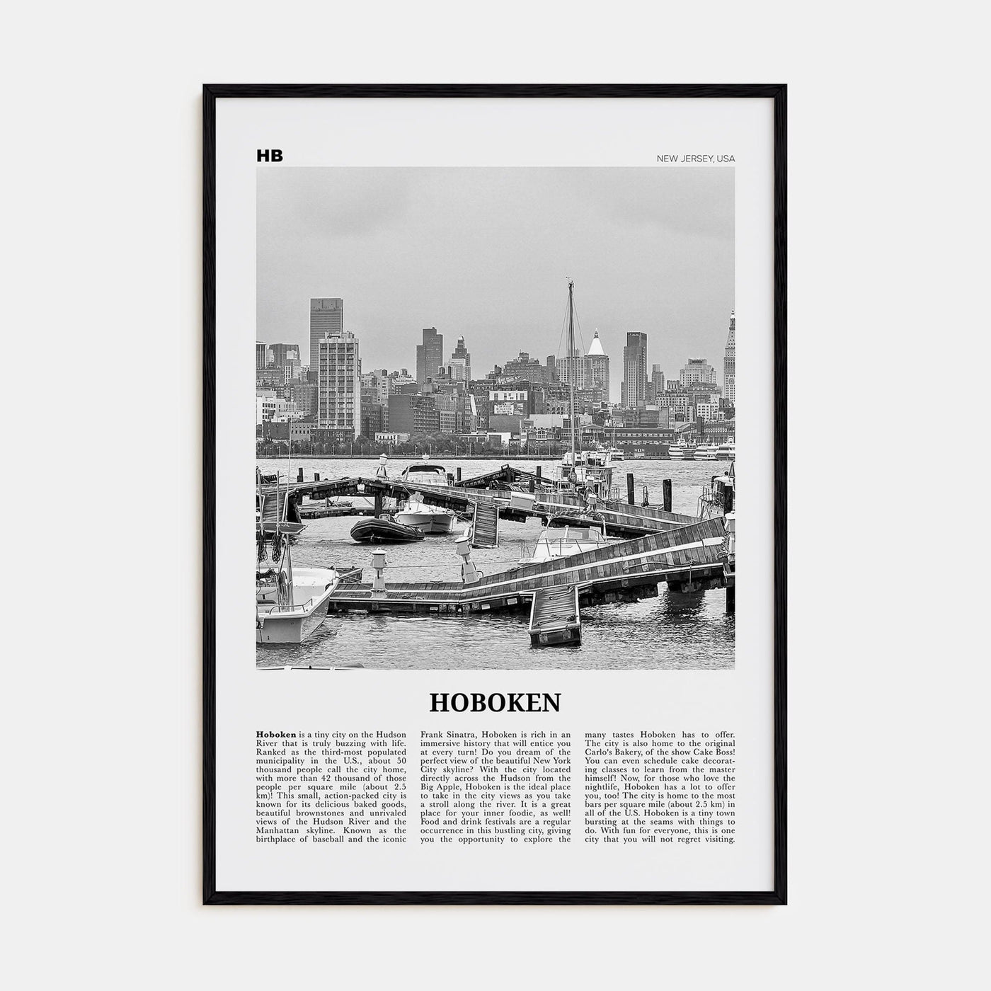 Hoboken No 1 Poster Black Wood / 8x12 in Nbourhood Travel B&W Poster