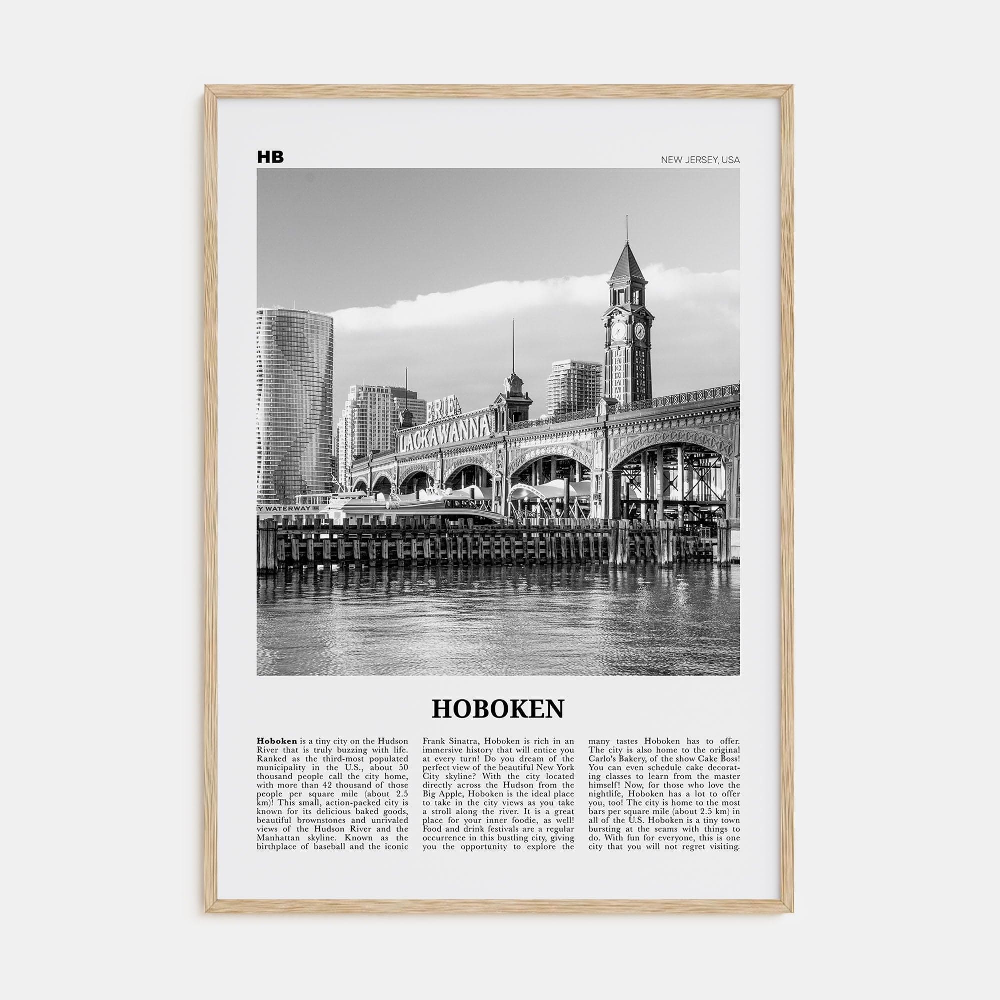 Hoboken No 2 Poster Natural Wood / 8x12 in Nbourhood Travel B&W Poster