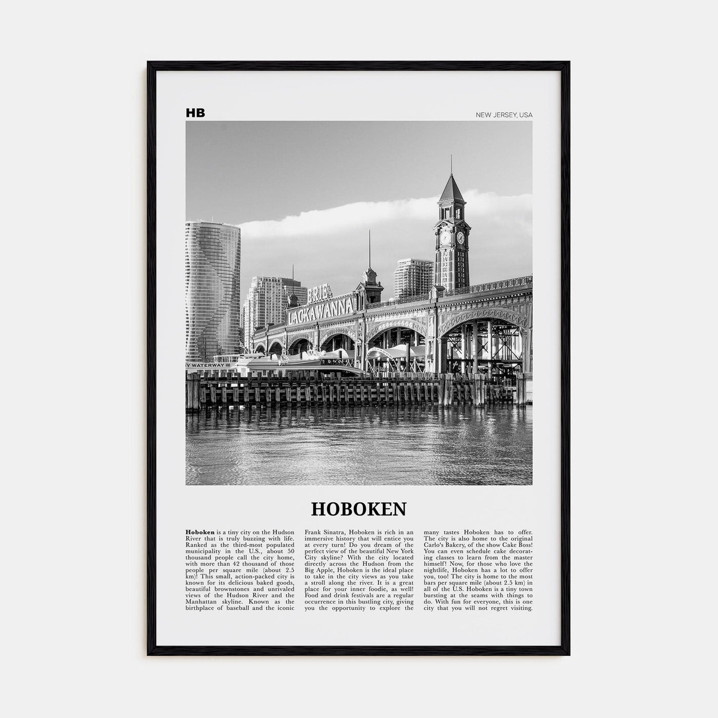 Hoboken No 2 Poster Black Wood / 8x12 in Nbourhood Travel B&W Poster