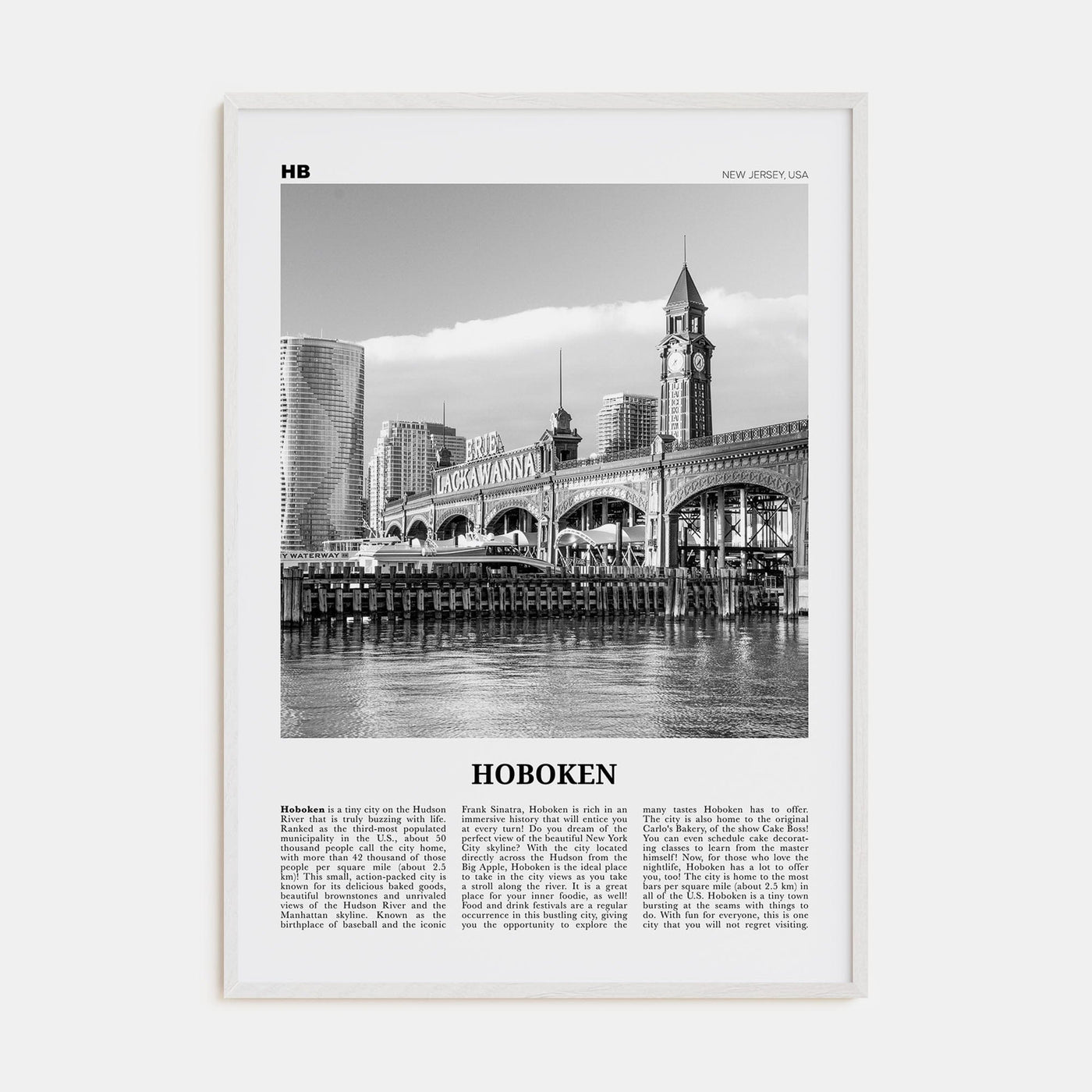 Hoboken No 2 Poster White Wood / 8x12 in Nbourhood Travel B&W Poster