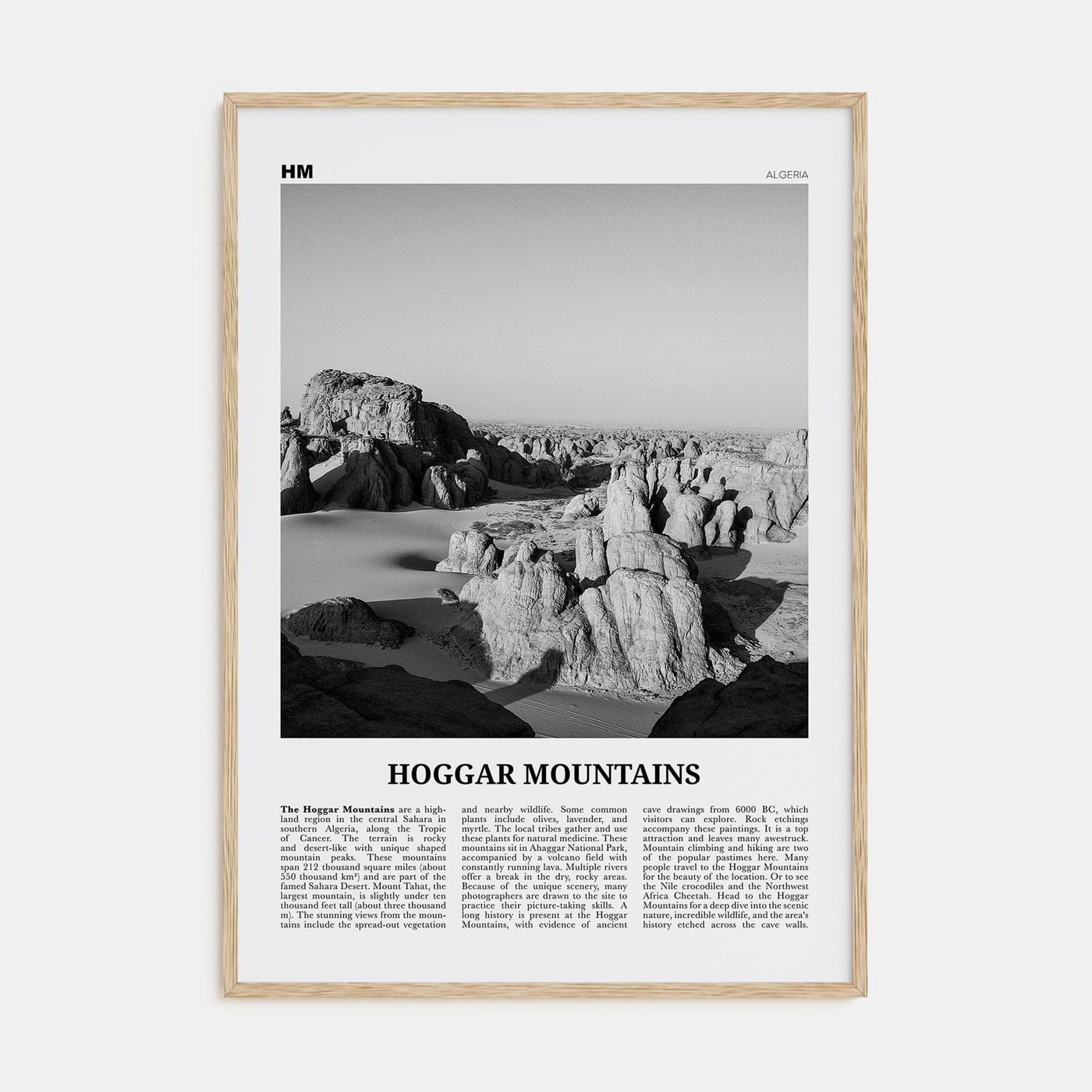 Hoggar Mountains Poster Natural Wood / 8x12 in Nbourhood Travel B&W Poster