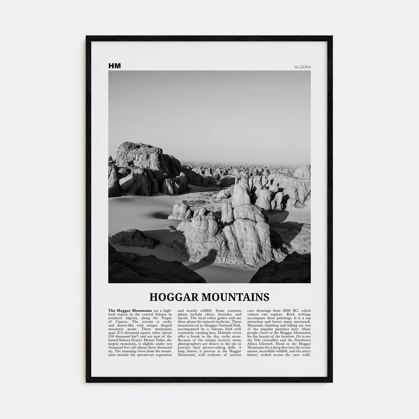 Hoggar Mountains Poster Black Wood / 8x12 in Nbourhood Travel B&W Poster