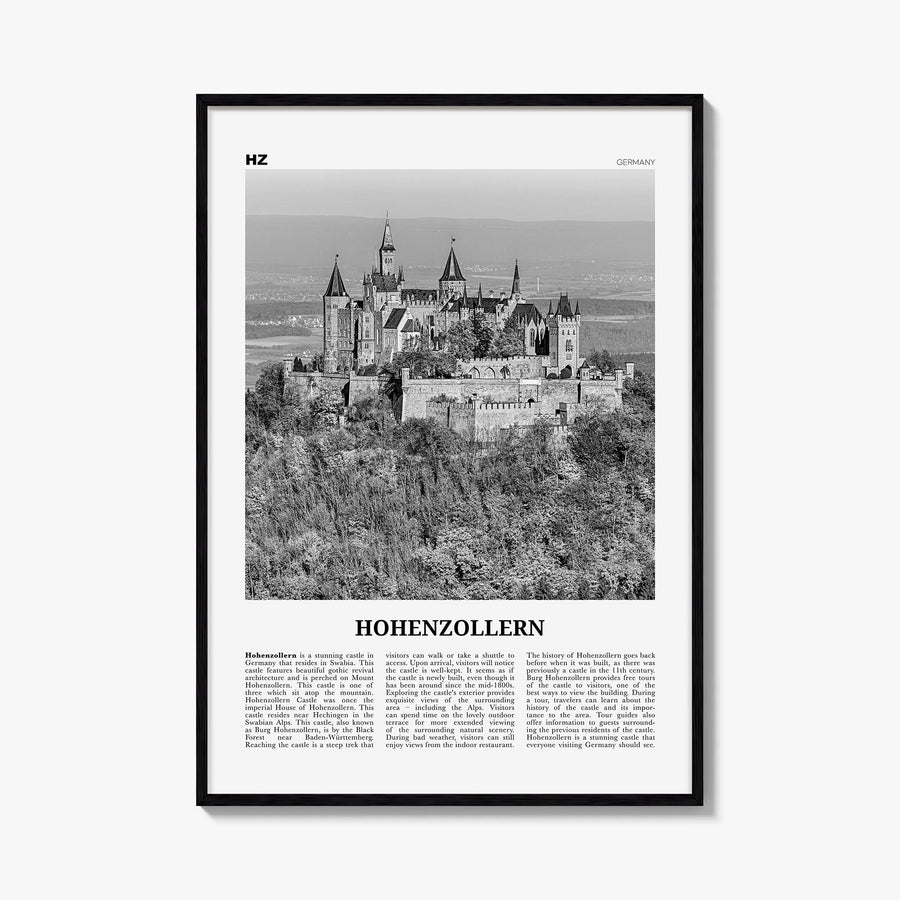 Hohenzollern black & white newspaper poster of Germany – vertical wall art, unframed print shown in interior mockup