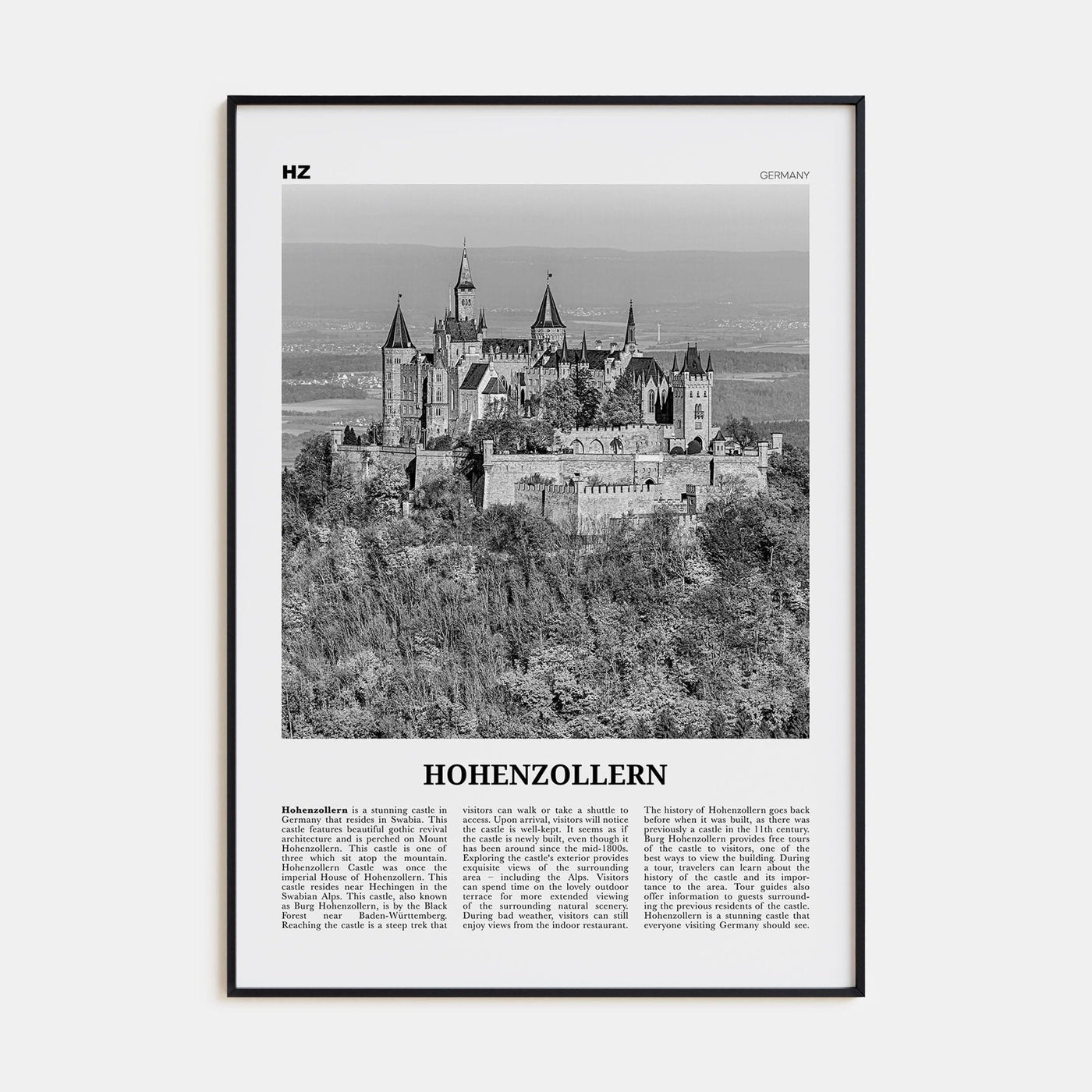 Hohenzollern Poster None / 8x12 in Nbourhood Travel B&W Poster