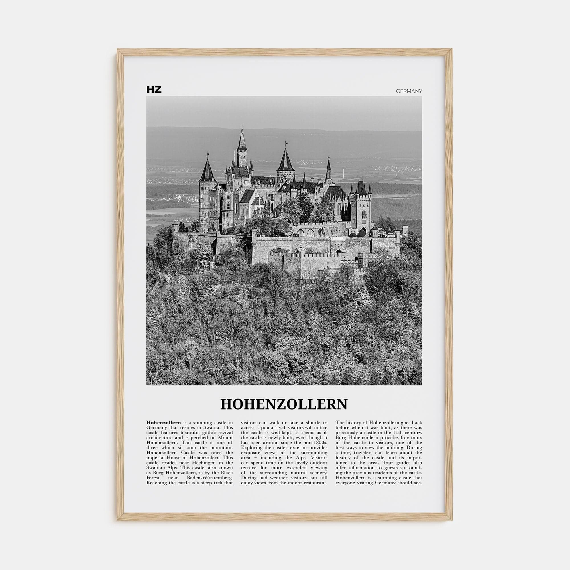 Hohenzollern Poster Natural Wood / 8x12 in Nbourhood Travel B&W Poster