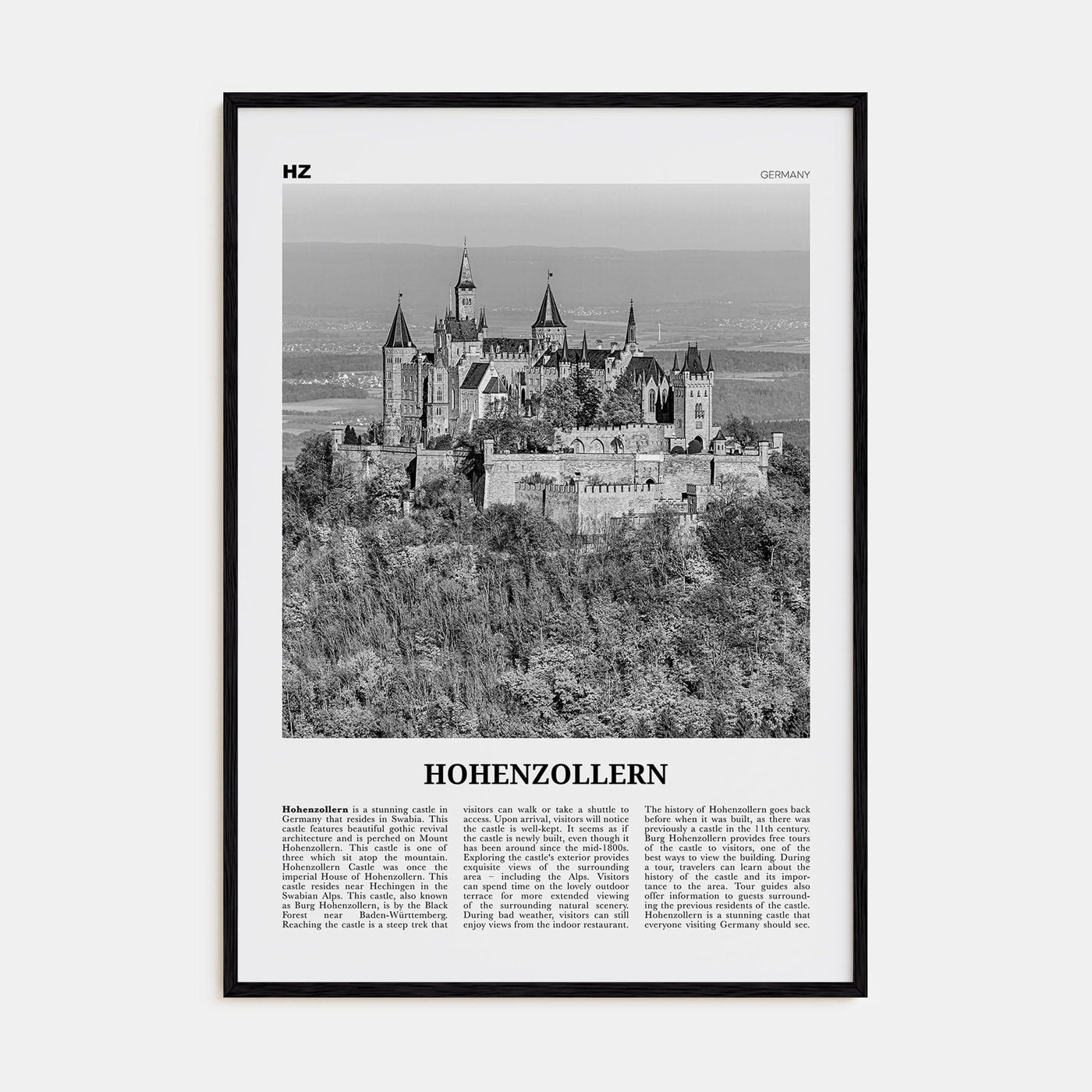 Hohenzollern Poster Black Wood / 8x12 in Nbourhood Travel B&W Poster