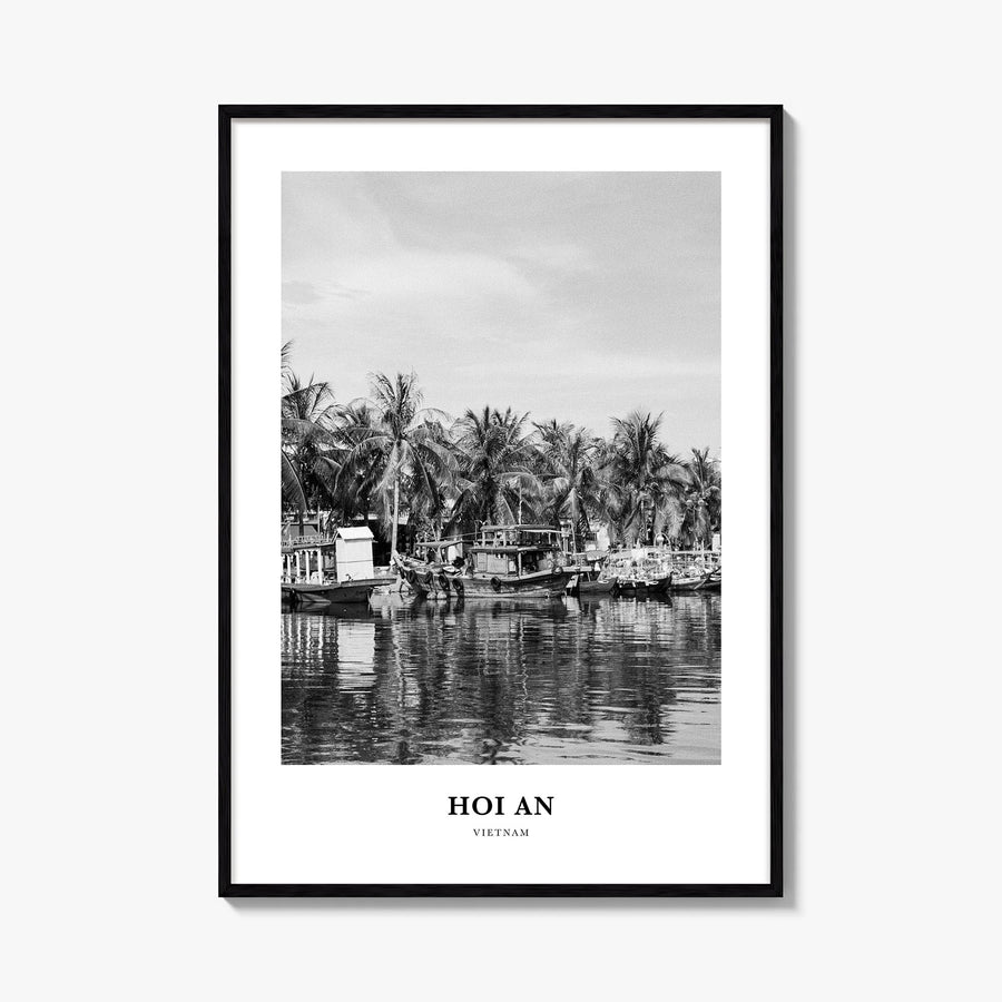 Hoi An black & white classic poster of Vietnam – vertical wall art, unframed print shown in interior mockup