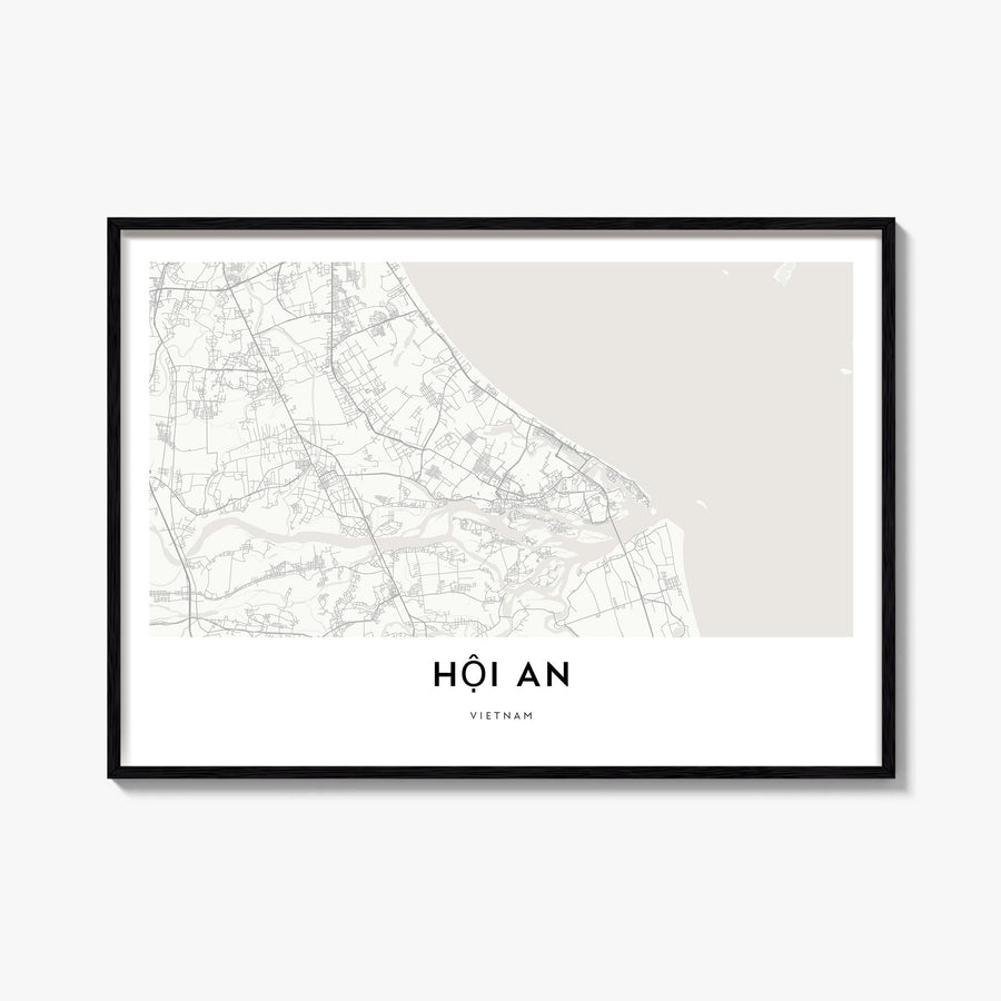 Hoi An black & white map poster of Vietnam – horizontal wall art, unframed print shown in interior mockup