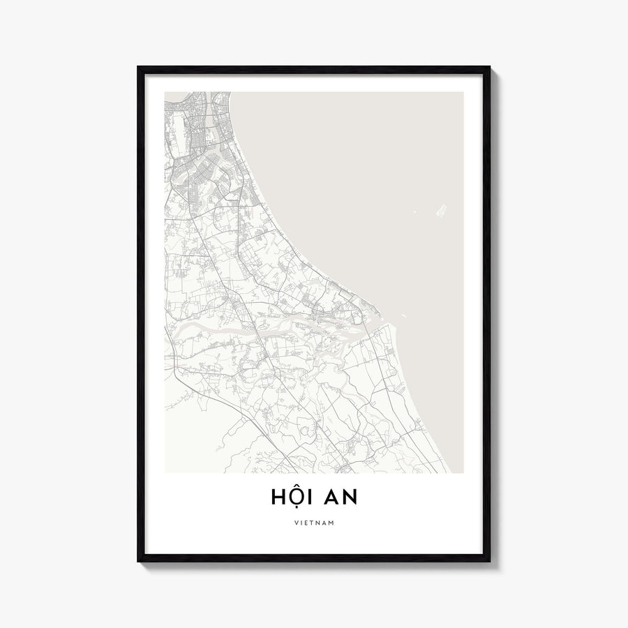 Hoi An black & white map poster of Vietnam – vertical wall art, unframed print shown in interior mockup