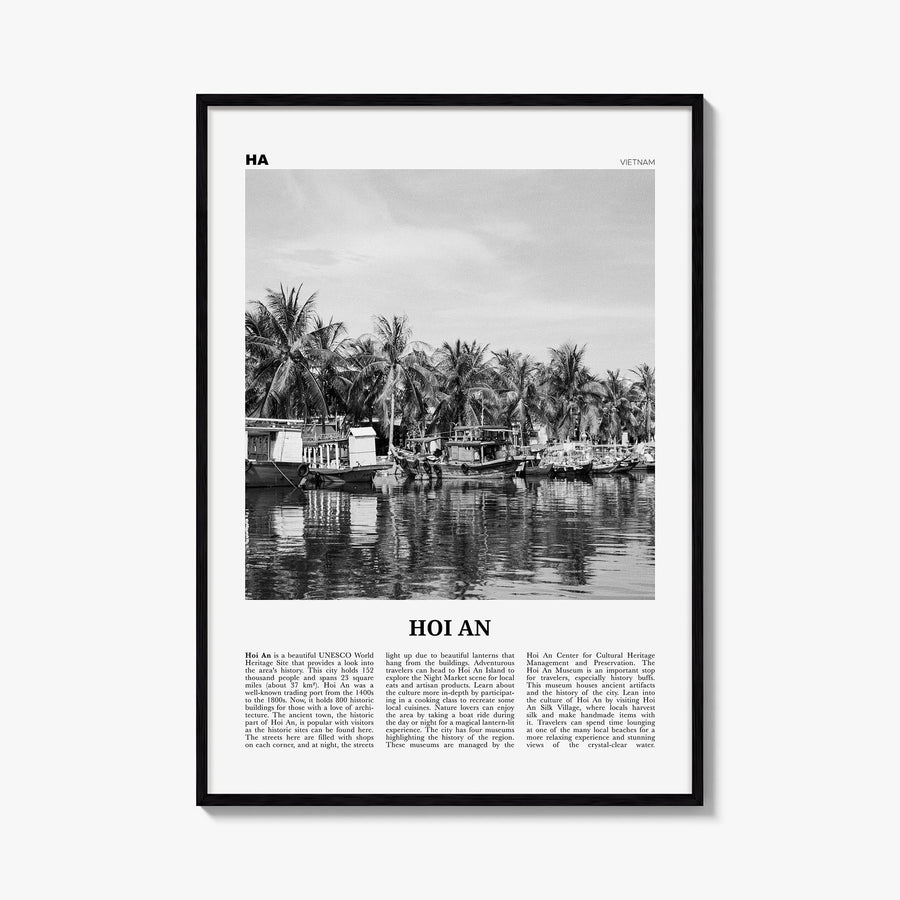 Hoi An black & white newspaper poster of Vietnam – vertical wall art, unframed print shown in interior mockup