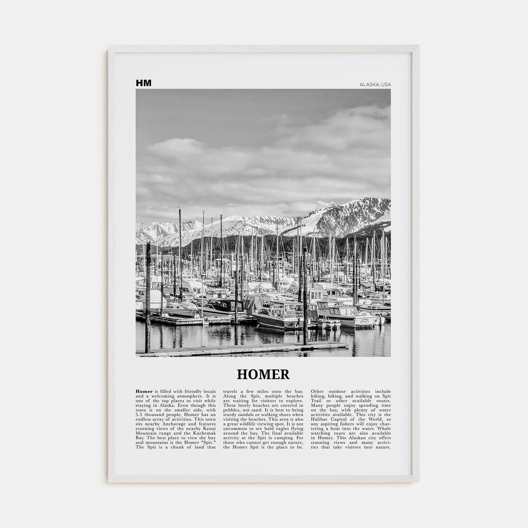 Homer Poster White Wood / 8x12 in Nbourhood Travel B&W Poster