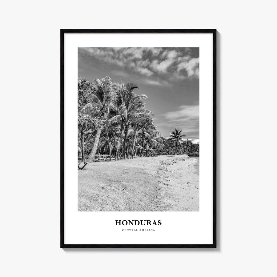 Honduras black & white classic poster of Central America – vertical wall art, unframed print shown in interior mockup