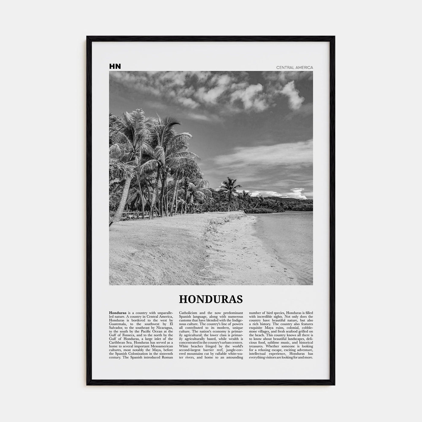 Honduras No 1 Poster Black Wood / 8x12 in Nbourhood Travel B&W Poster