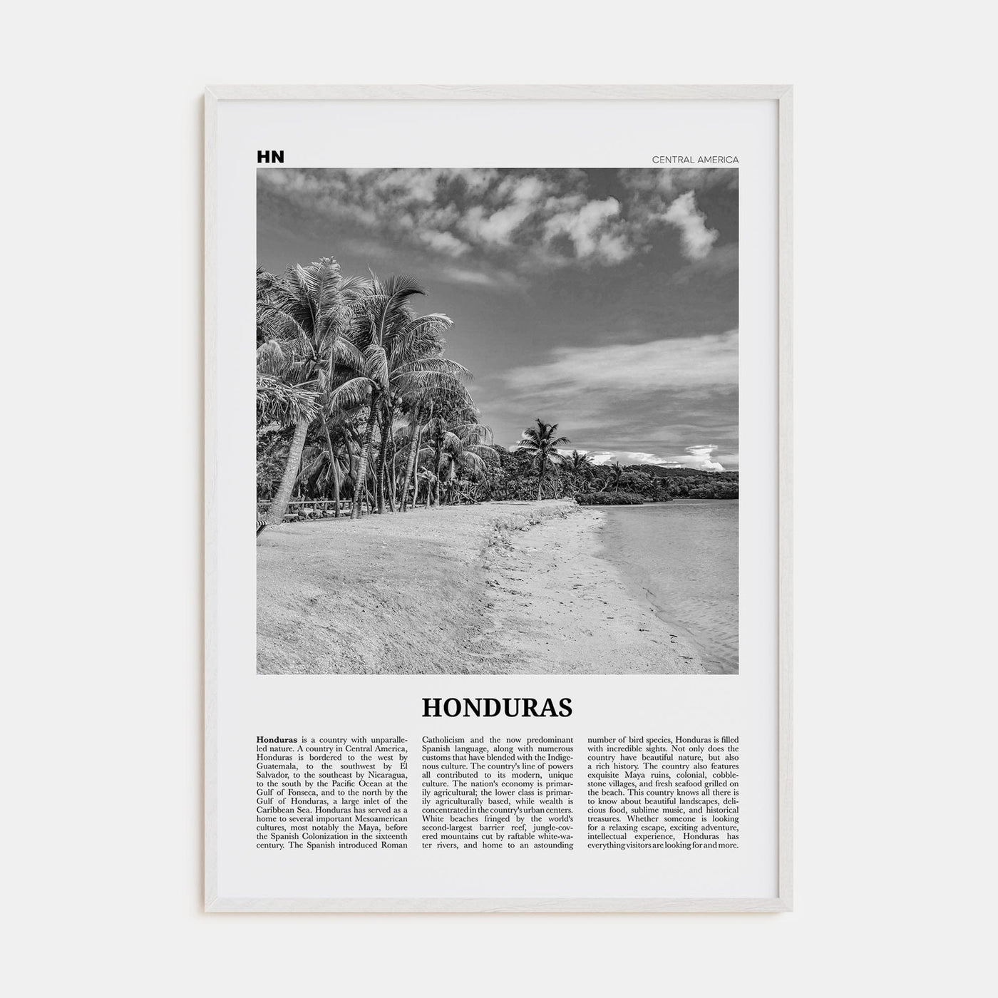 Honduras No 1 Poster White Wood / 8x12 in Nbourhood Travel B&W Poster