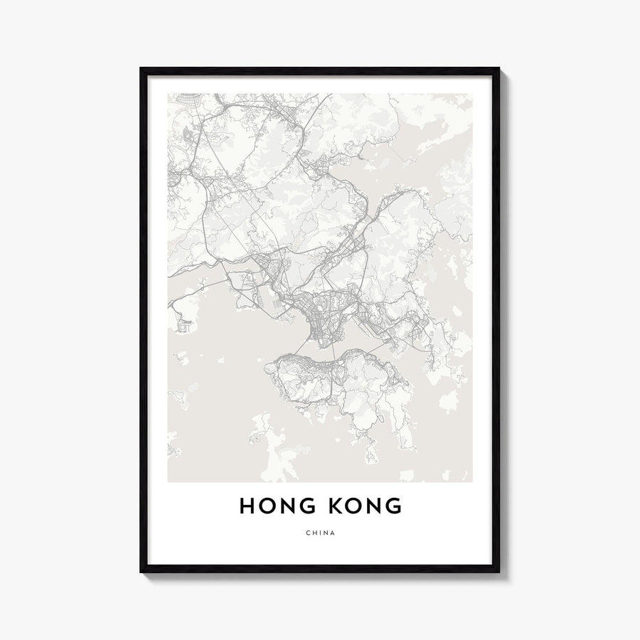 Hong Kong black & white map poster of Asia – vertical wall art, unframed print shown in interior mockup