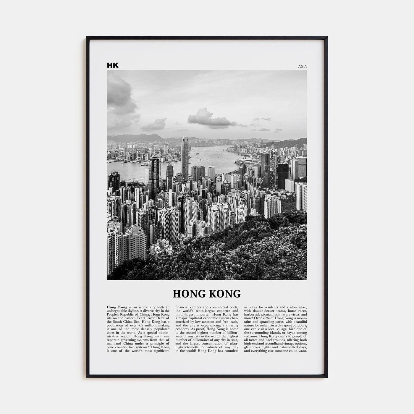 Hong Kong No 1 Poster None / 8x12 in Nbourhood Travel B&W Poster