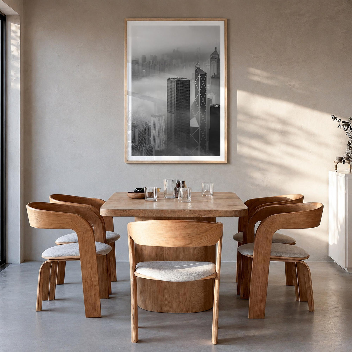 Hong Kong no. 2 black & white photo poster of Asia – vertical wall art in natural wood frame with white border, hanging on wa