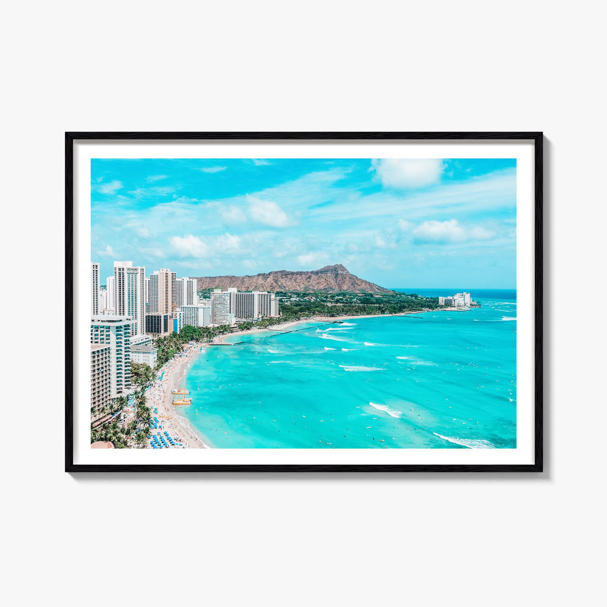 Honolulu colorful photo poster of Hawaii, USA – horizontal wall art, unframed print shown in interior mockup