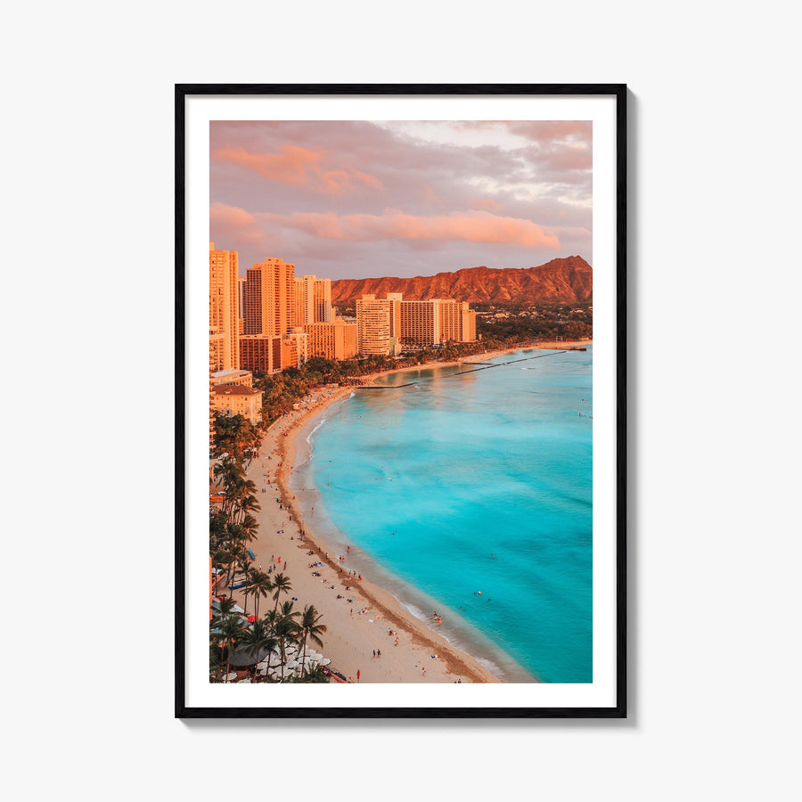 Honolulu colorful photo poster of Hawaii, USA – vertical wall art, unframed print shown in interior mockup