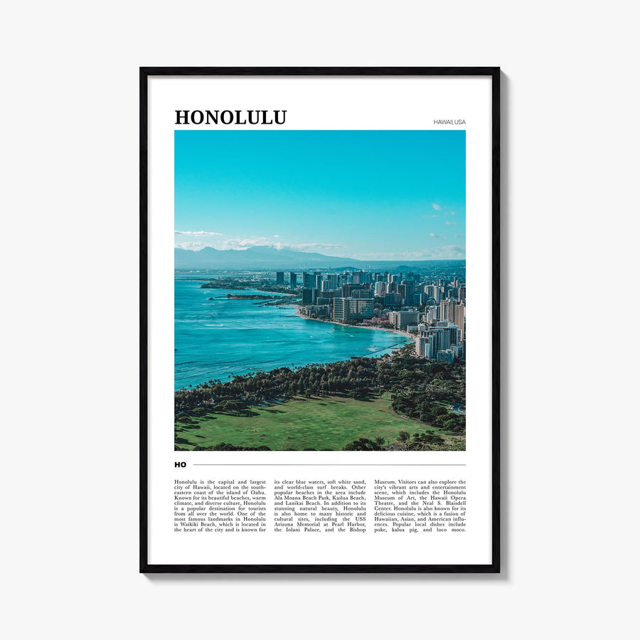 Honolulu colorful travel poster of Hawaii, USA – vertical wall art, unframed print shown in interior mockup