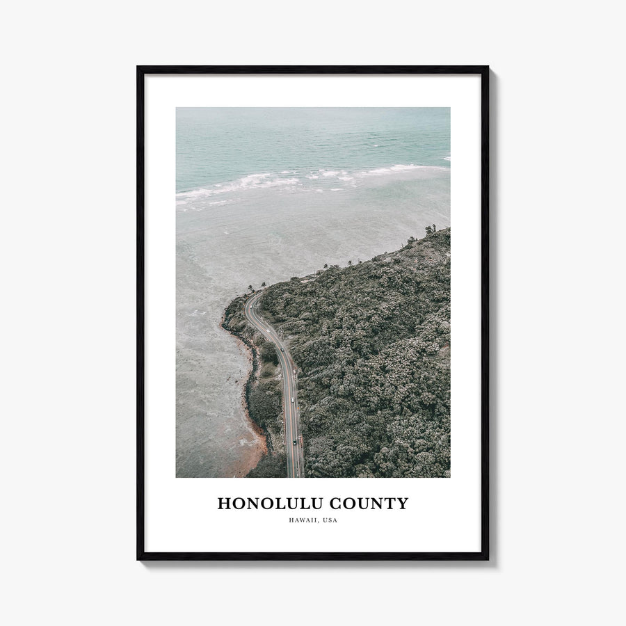 Honolulu County colorful classic poster of Hawaii, USA – vertical wall art, unframed print shown in interior mockup